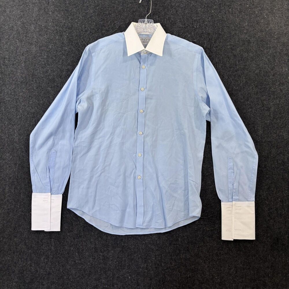 Charles Tyrwhitt Dress Shirt Men's 16 35 Blue Contrast Collar French Cuff